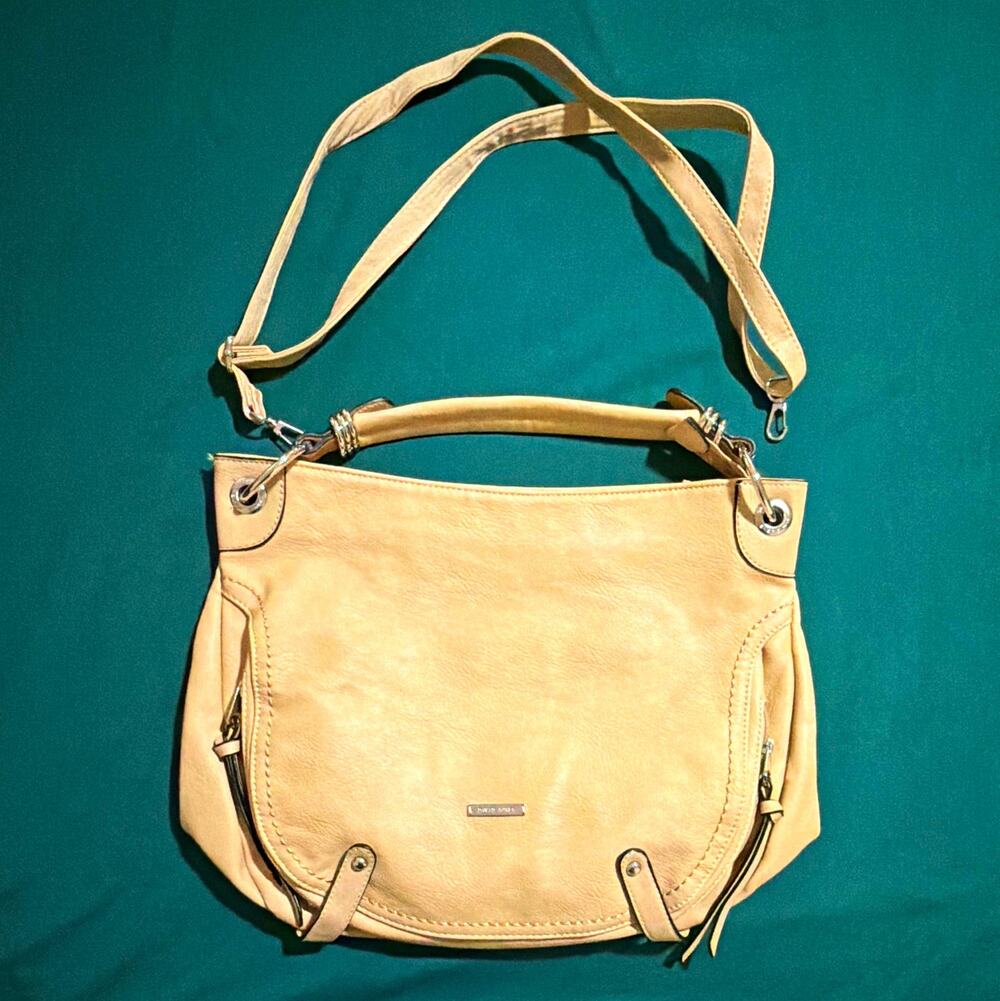 David Jones Beige Zip Shoulder Bag Detachable Adjustable Strap Pockets Paisley